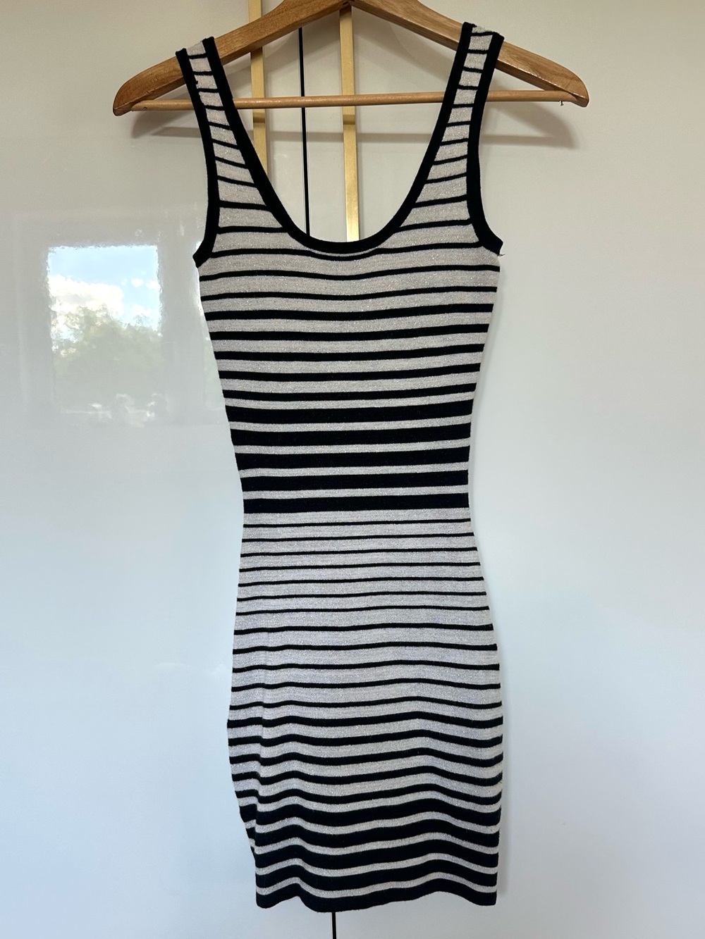 Guess by Marciano Black & White silver metallic Striped Knit Dress small